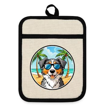 Australian Shepherd Dog Breed Cartoon Sunglasses - Pot holders with rubber back - linen/black  - Front