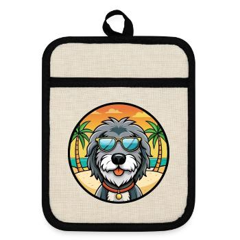 Portuguese Sheepdog Breed Cartoon Sunglasses Beach - Pot holders with rubber back - linen/black  - Front