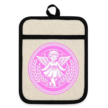 Guardian Angel Logo - Pot holders with rubber back - linen/black  - Front