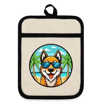 Baskischer Schäferhund Hunderasse Cartoon Sonnenbrille Strand - Topflappen mit Gummirückseite - Leinen/Schwarz  - Vorne