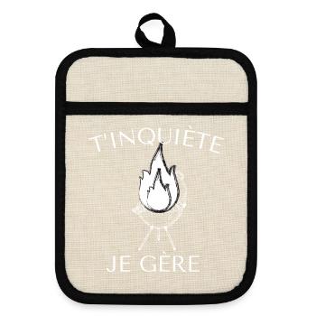 T’inquiète je gère tablier de cuisine humour - Maniques avec dos en caoutchouc - lin/noir  - Devant