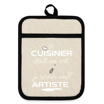 Tablier de cuisine humour - Maniques avec dos en caoutchouc - lin/noir  - Devant