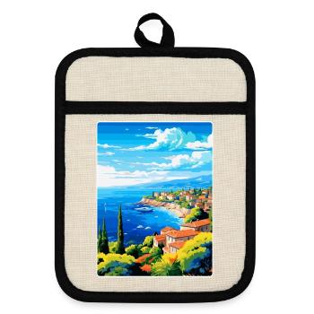 Côte d Azur Frankreich Vintage Reiseplakat Souvenir - Topflappen mit Gummirückseite - Leinen/Schwarz  - Vorne