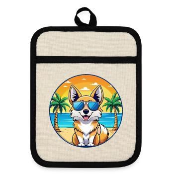 Isländischer Schäferhund Rasse Cartoon Sonnenbrille Strand - Topflappen mit Gummirückseite - Leinen/Schwarz  - Vorne