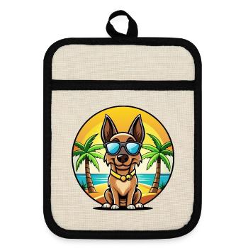 Belgian Malinois Dog Breed Cartoon Sunglass Beach - Pot holders with rubber back - linen/black  - Front