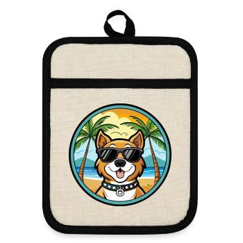 Cao De Castro Laboreiro Hunderasse Cartoon Strand - Topflappen mit Gummirückseite - Leinen/Schwarz  - Vorne