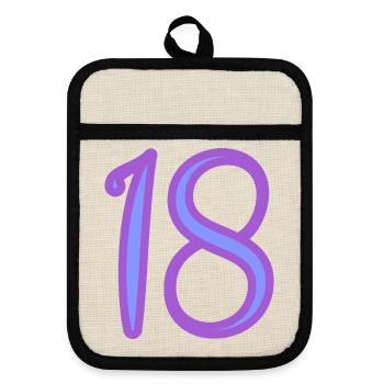 18. 18 YEARS OLD. 18th ANNIVERSARY. BIRTHDAY 18 YEARS. - Pot holders with rubber back - linen/black  - Front