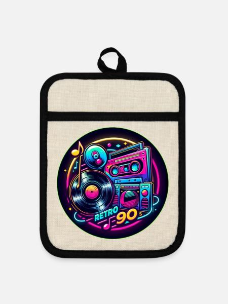 Retro 90s Logo - Topflappen mit Gummirückseite - Leinen/Schwarz