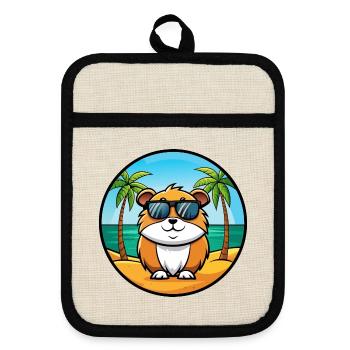 Cochon d’Inde Drôle Dessin Animé Plage Été Lunettes de soleil - Maniques avec dos en caoutchouc - lin/noir  - Devant