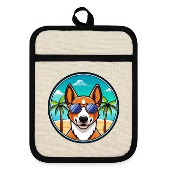Basenji Hunderasse Cartoon Sonnenbrille Strand - Topflappen mit Gummirückseite - Leinen/Schwarz  - Vorne
