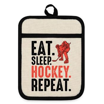 Red Hockey Player Silhouette - Pot holders with rubber back - linen/black  - Front