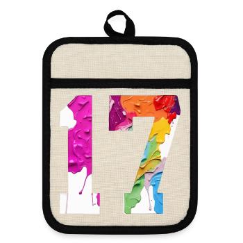 COLORED NUMBER 17 COLORFUL 17TH BIRTHDAY - Pot holders with rubber back - linen/black  - Front