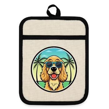 Cocker anglais Spaniel Chien Race Dessin Animé Plage - Maniques avec dos en caoutchouc - lin/noir  - Devant