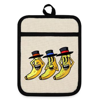 Banane lustig witzig spaßig Bananen Obst Frucht - Topflappen mit Gummirückseite - Leinen/Schwarz  - Vorne