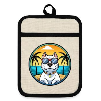 Dogue Argentino Chien Race Dessin Animé Lunettes De Soleil Plage - Maniques avec dos en caoutchouc - lin/noir  - Devant
