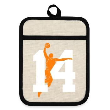 NUMMER 14 BASKETBALL 14. GEBURTSTAG - Topflappen mit Gummirückseite - Leinen/Schwarz  - Vorne