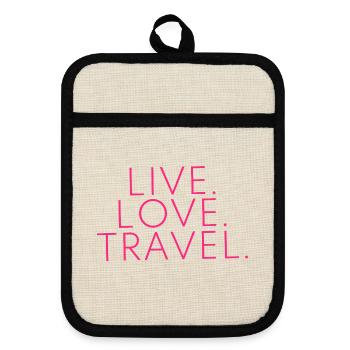 Live Love Travel Design Reisen Reise - Topflappen mit Gummirückseite - Leinen/Schwarz  - Vorne