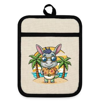 Esel Lustige Cartoon Sommer Strand Sonnenbrille - Topflappen mit Gummirückseite - Leinen/Schwarz  - Vorne