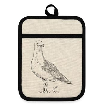 Vintage Taube – Handgezeichnete Vogel-Skizze - Topflappen mit Gummirückseite - Leinen/Schwarz  - Vorne
