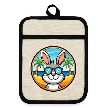 Lapin Drôle Dessin Animé Plage D’été Lunettes De Soleil Cool - Maniques avec dos en caoutchouc - lin/noir  - Devant