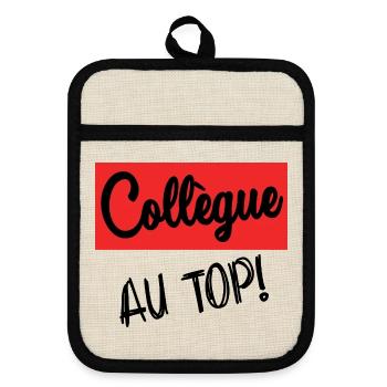 KOLLEGE. ANFANGEN. RUHESTAND. BESCHÄFTIGUNG. HUMOR - Topflappen mit Gummirückseite - Leinen/Schwarz  - Vorne