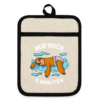 Nur noch 5 Minuten Baby Faultier schlafen Schlaf - Topflappen mit Gummirückseite - Leinen/Schwarz  - Vorne