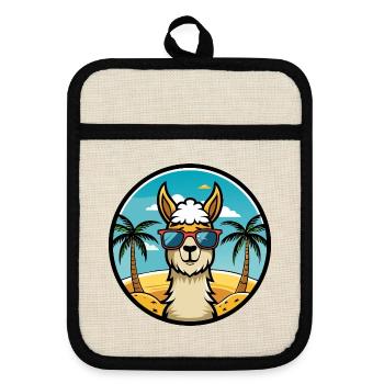 Lama Lustige Cartoon Sommer Strand Sonnenbrille Cool - Topflappen mit Gummirückseite - Leinen/Schwarz  - Vorne