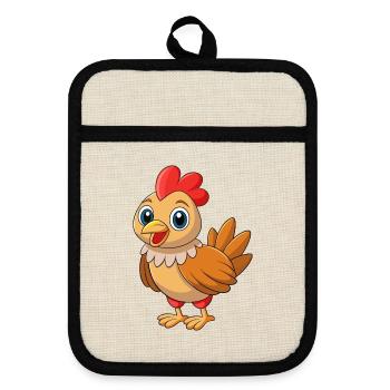 Chicken Cute Mascot Cartoon Character Kawaii - Pot holders with rubber back - linen/black  - Front