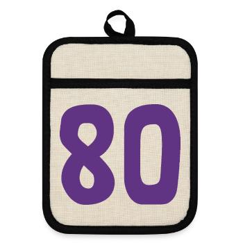 80. 80 JAHRE. 80-JÄHRIGES JUBILÄUM. 80. GEBURTSTAG. - Topflappen mit Gummirückseite - Leinen/Schwarz  - Vorne