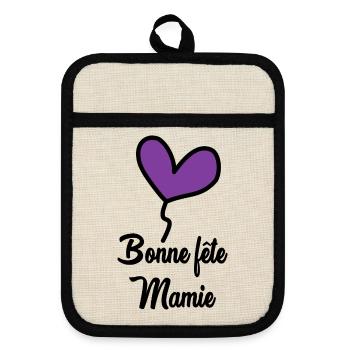 MAMIE. GRAND-MERE. FÊTE DES MÈRES - Maniques avec dos en caoutchouc - lin/noir  - Devant