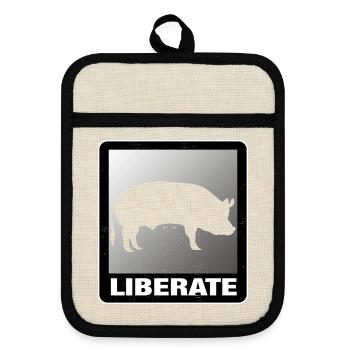 Liberate Vegan Animal Liberation Schwein - Topflappen mit Gummirückseite - Leinen/Schwarz  - Vorne