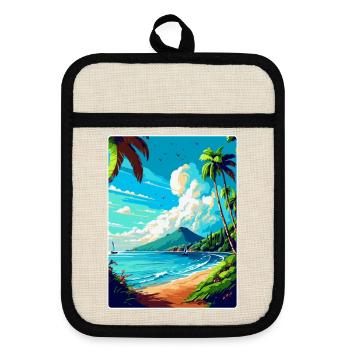 Martinique Caribbean Vintage Travel Poster WPA Art - Pot holders with rubber back - linen/black  - Front