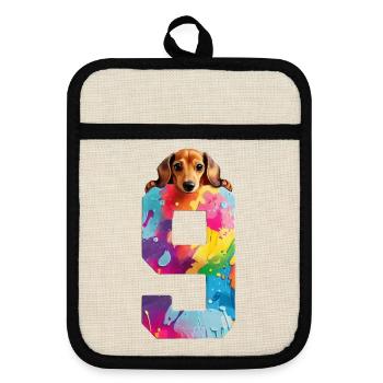 DOG 9 YEARS OLD DACHSHUND 9TH BIRTHDAY - Pot holders with rubber back - linen/black  - Front