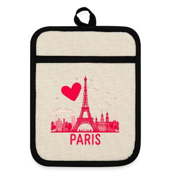 Ich mag das minimalistische Paris - Topflappen mit Gummirückseite - Leinen/Schwarz  - Vorne