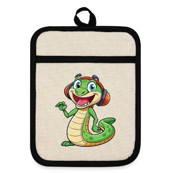 Serpent Drôle Dessin Animé Personnage Casque Musique - Maniques avec dos en caoutchouc - lin/noir  - Devant