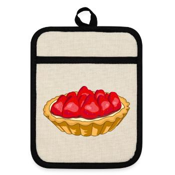Erdbeer-Tarte - Topflappen mit Gummirückseite - Leinen/Schwarz  - Vorne