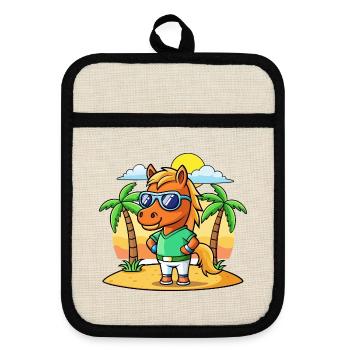Pferd Lustige Cartoon Sommer Strand Sonnenbrille - Topflappen mit Gummirückseite - Leinen/Schwarz  - Vorne