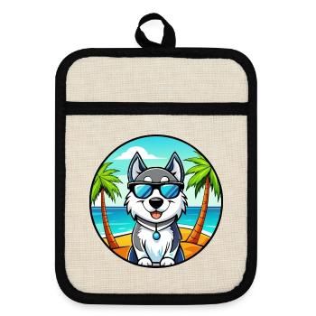 Alaskan Husky Hunderasse Cartoon Sonnenbrille Strand - Topflappen mit Gummirückseite - Leinen/Schwarz  - Vorne