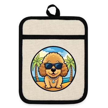 Toy Poodle Dog Breed Cartoon Sunglasses Beach - Pot holders with rubber back - linen/black  - Front