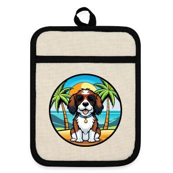 English Springer Spaniel Hunderasse Cartoon Beach - Topflappen mit Gummirückseite - Leinen/Schwarz  - Vorne