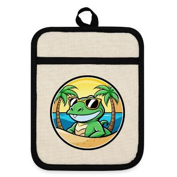 Lézard Drôle Dessin Animé Plage D’été Lunettes De Soleil Cool - Maniques avec dos en caoutchouc - lin/noir  - Devant