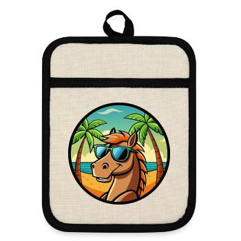 Pferd Lustig Cartoon Sommer Strand Sonnenbrille Cool - Topflappen mit Gummirückseite - Leinen/Schwarz  - Vorne