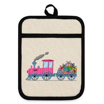Train pour enfants avec remorque rose - Maniques avec dos en caoutchouc - lin/noir  - Devant