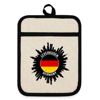 Leverkusen Skyline Deutschland Flagge Reise-Souvenir - Topflappen mit Gummirückseite - Leinen/Schwarz  - Vorne