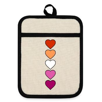 Lesbian Lesbian Hearts - Pot holders with rubber back - linen/black  - Front