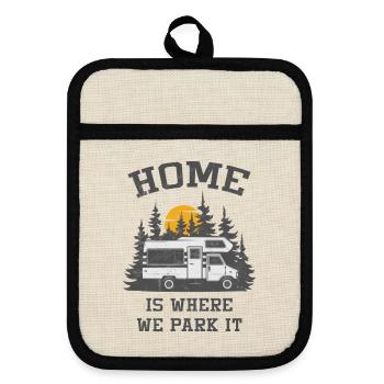 Camper Camping Motorhome - Pot holders with rubber back - linen/black  - Front