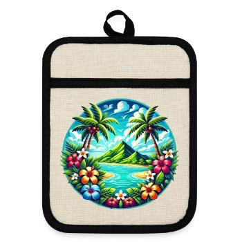 Caribbean Island Logo - Pot holders with rubber back - linen/black  - Front