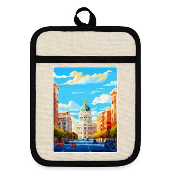 Madrid Spanien Vintage Reiseplakat WPA Souvenir - Topflappen mit Gummirückseite - Leinen/Schwarz  - Vorne