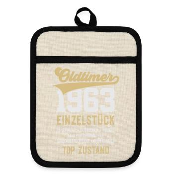 63. GEBURTSTAG OLDTIMER 1963 - Topflappen mit Gummirückseite - Leinen/Schwarz  - Vorne