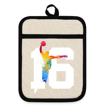 NUMMER 16 BASKETBALL 16. GEBURTSTAG - Topflappen mit Gummirückseite - Leinen/Schwarz  - Vorne